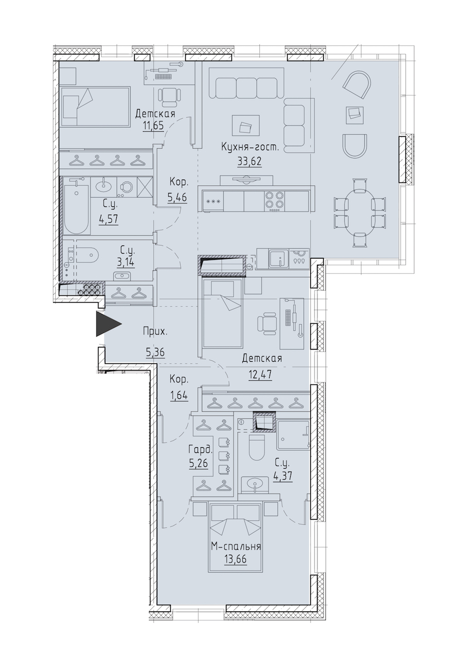 3-комнатная квартира 101.2 м², 8/9 эт., ЖК «LEGENDA Чёрная речка 41»